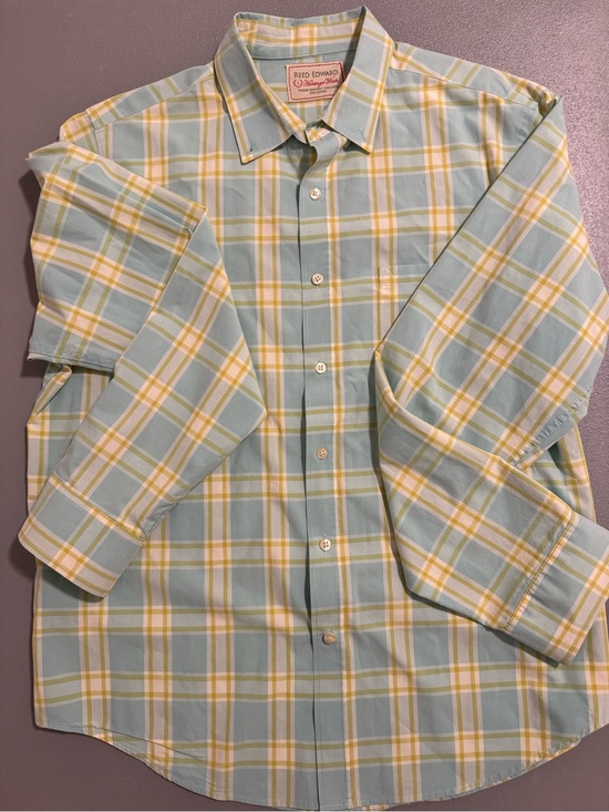 Reed Edward Other - Reed Edward 100% Cotton Light Blue and Yellow Plaid Button-Down Shirt Size L